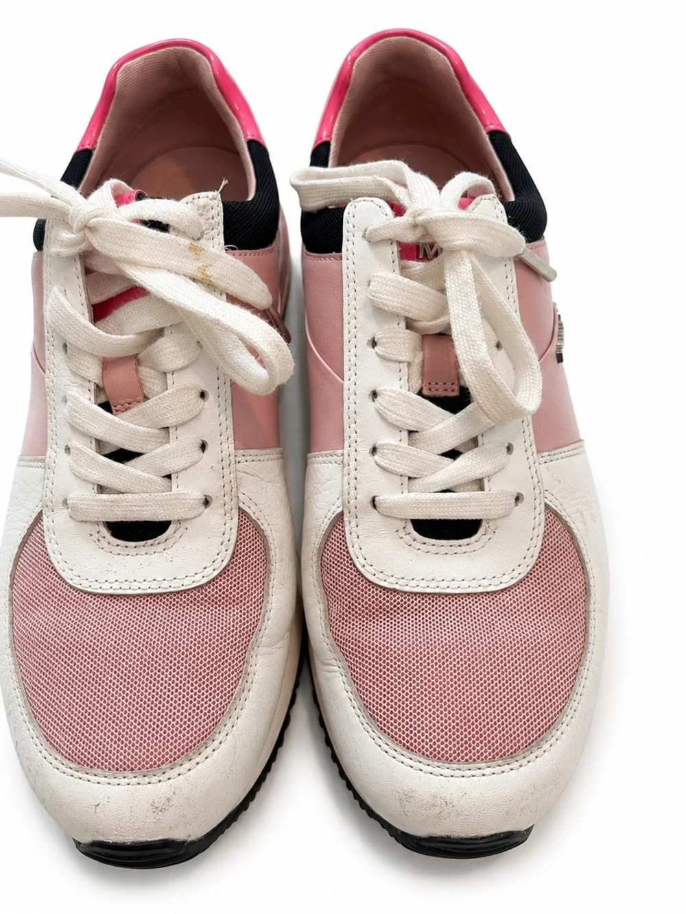 Michael Kors Women’s 7.5 Pink White Leather Mesh Lace Up Sneakers Casual Shoes